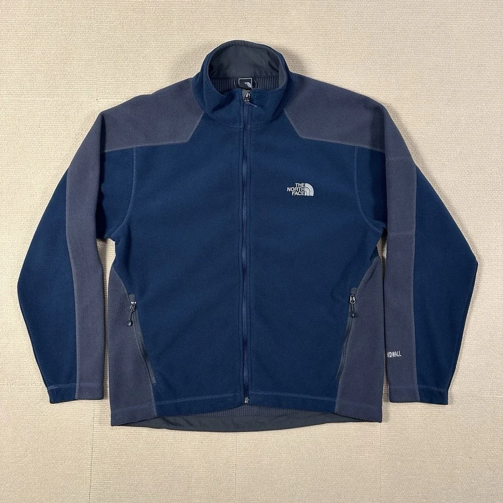 The North Face WindWall 1 Fleece Jacket Mens L Blue Gray Full Zip Outdoor Hiking